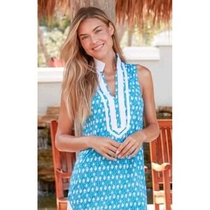 Cabana Life Resort Women Dress 1X Blue White UPF 50+ Fade Wrinkle Resistant NWT